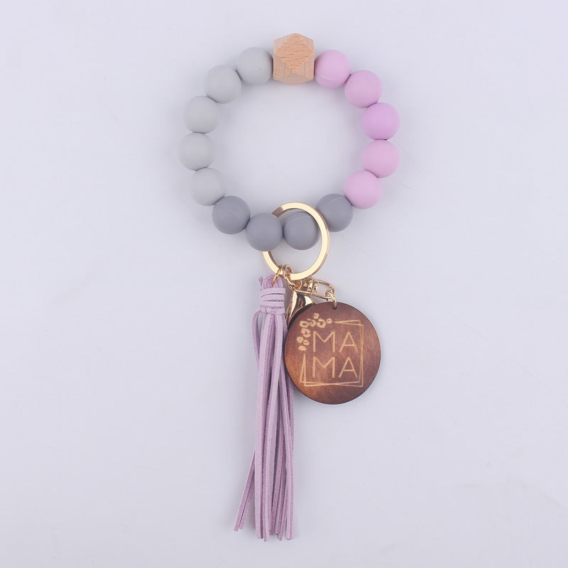 Wholesale MAMA Beaded Tassel Silicone Wrist Keychain
